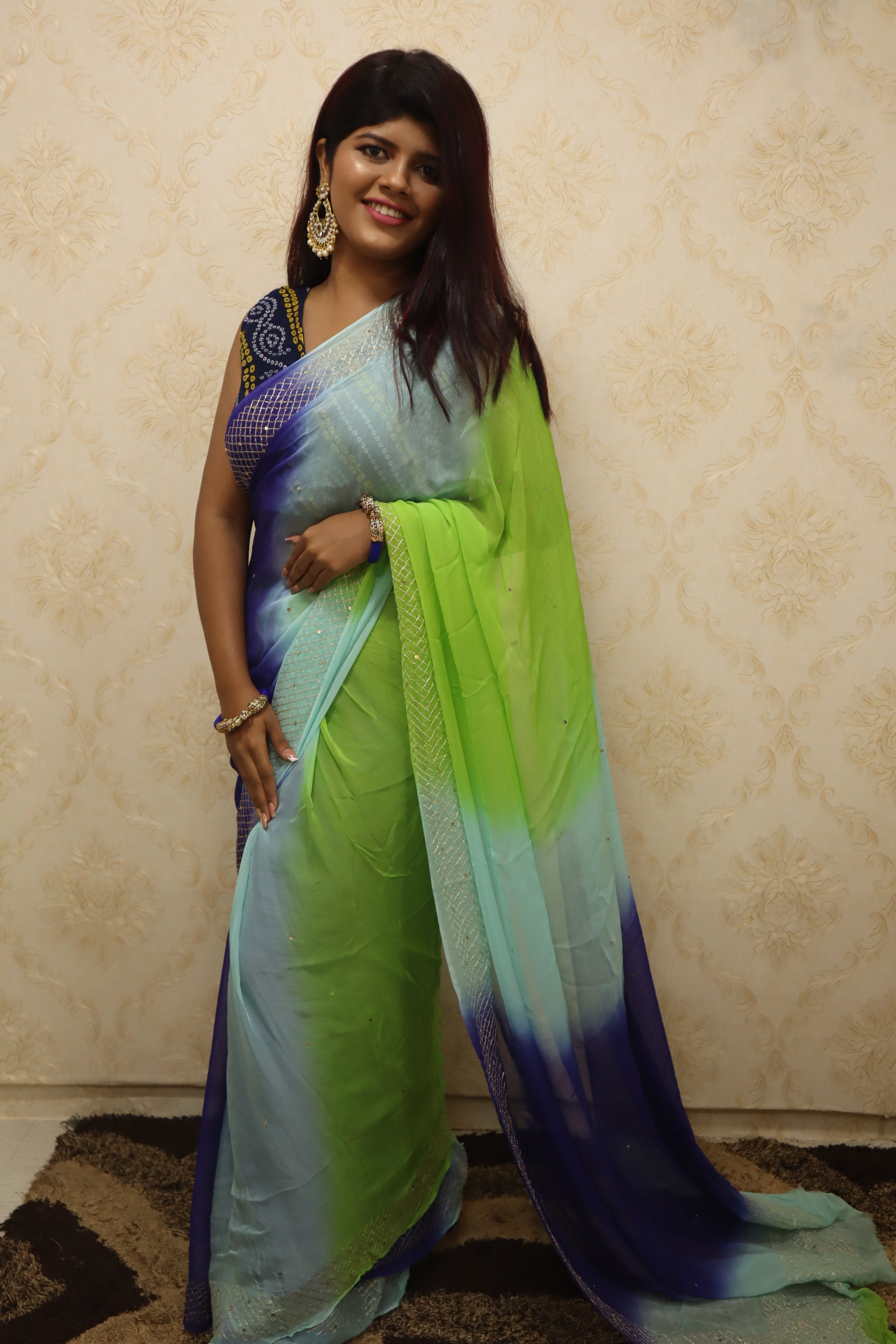Multicolor Gota Patti Chiffon Saree - Luxurion World