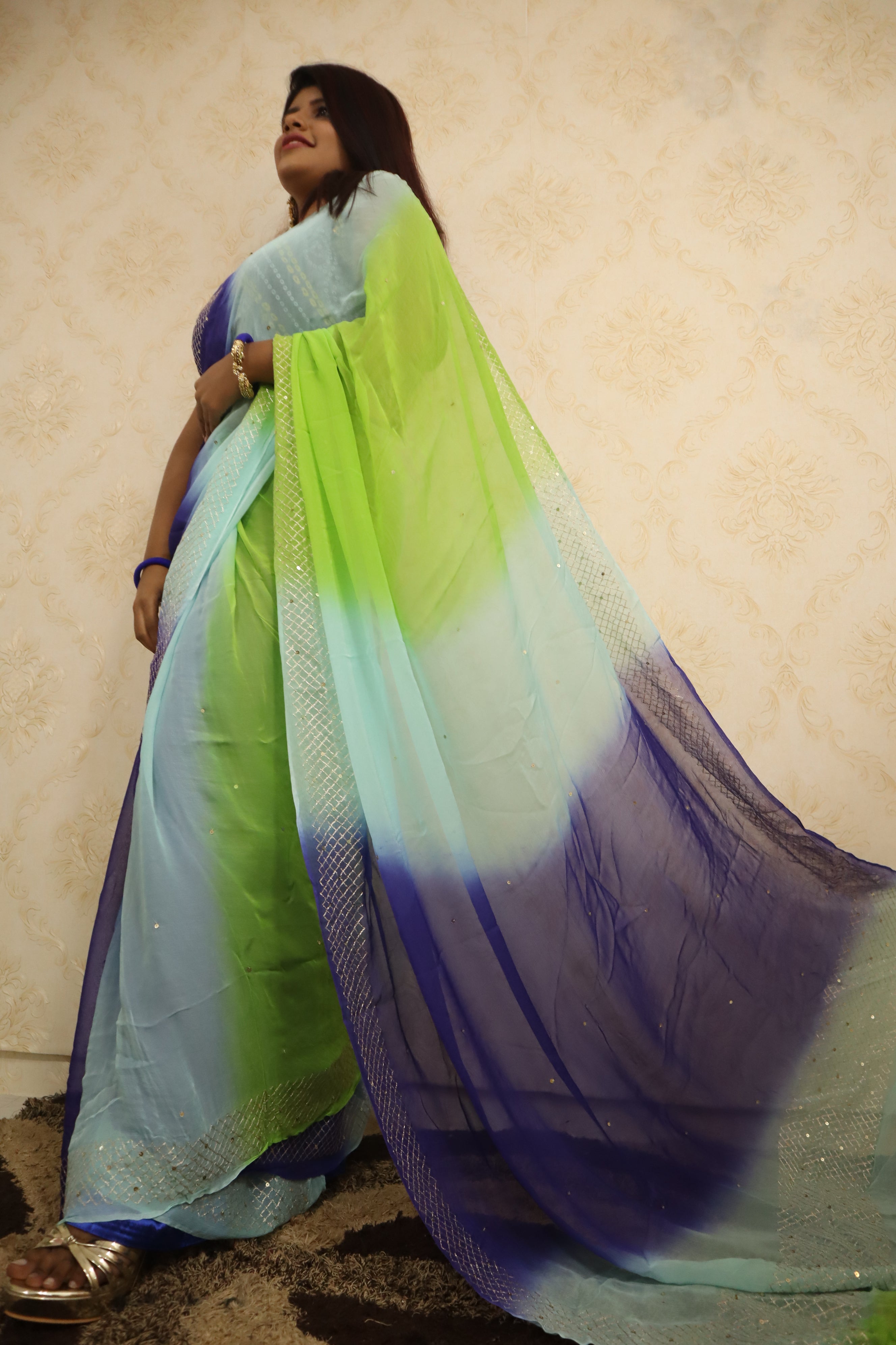 Multicolor Gota Patti Chiffon Saree - Luxurion World