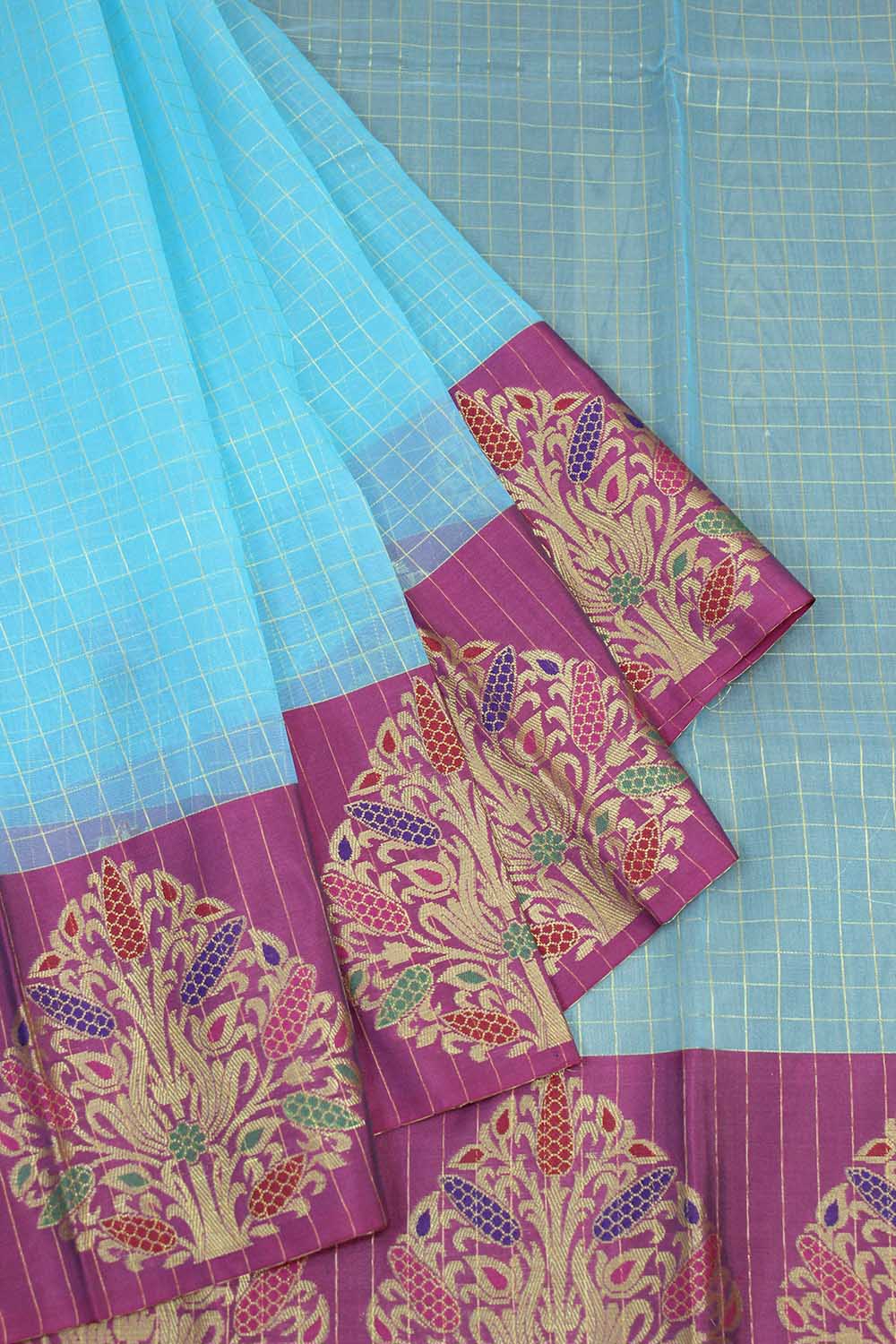 Stunning Blue Handloom Banarasi Kora Silk Saree - Perfect Ethnic Attire - Luxurion World