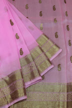 Exquisite Pink Handloom Banarasi Pure Kora Silk Saree - Perfect for Any Occasion - Luxurion World