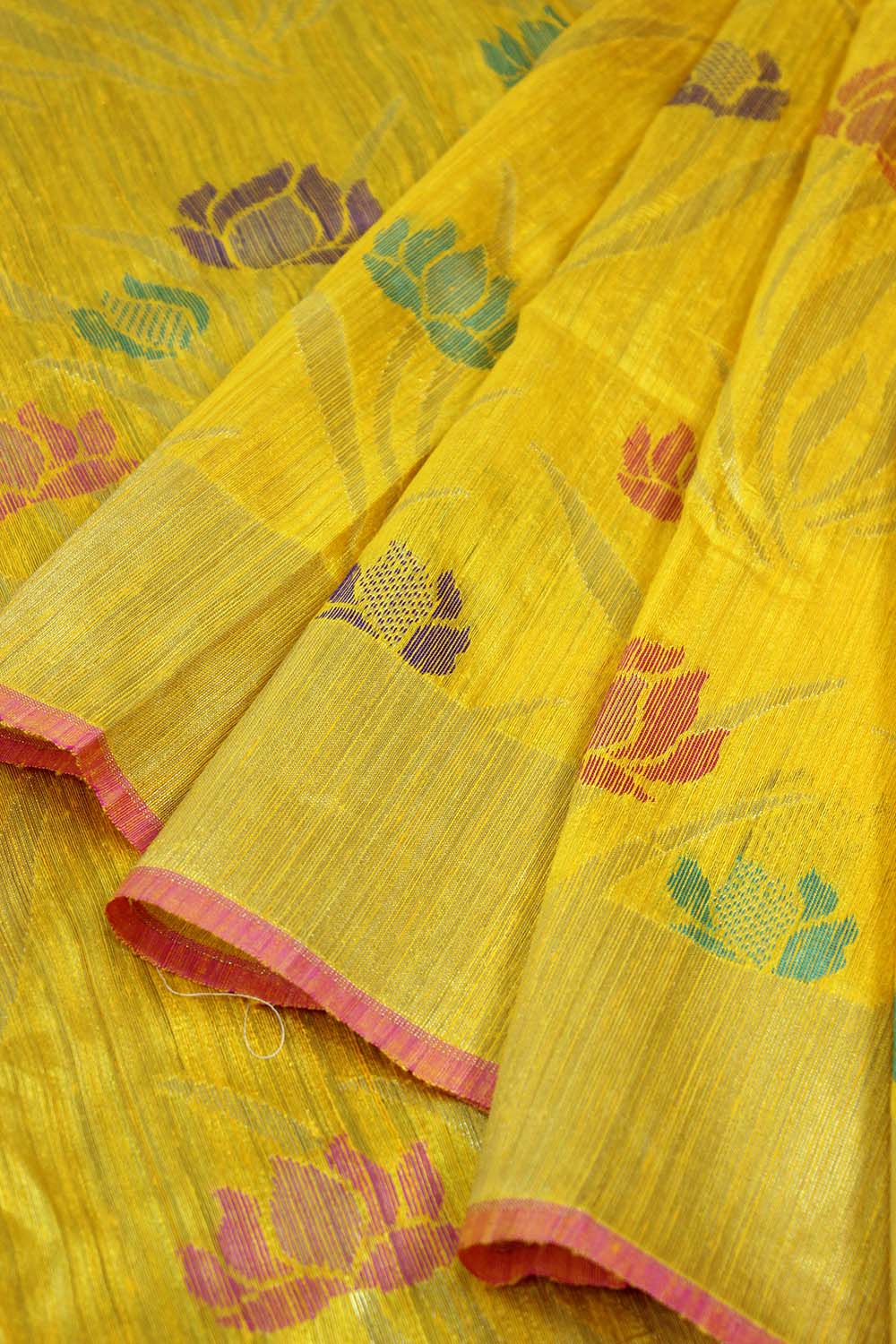 Lotus Meenakari Yellow Banarasi Dupion Silk Saree - Luxurion World
