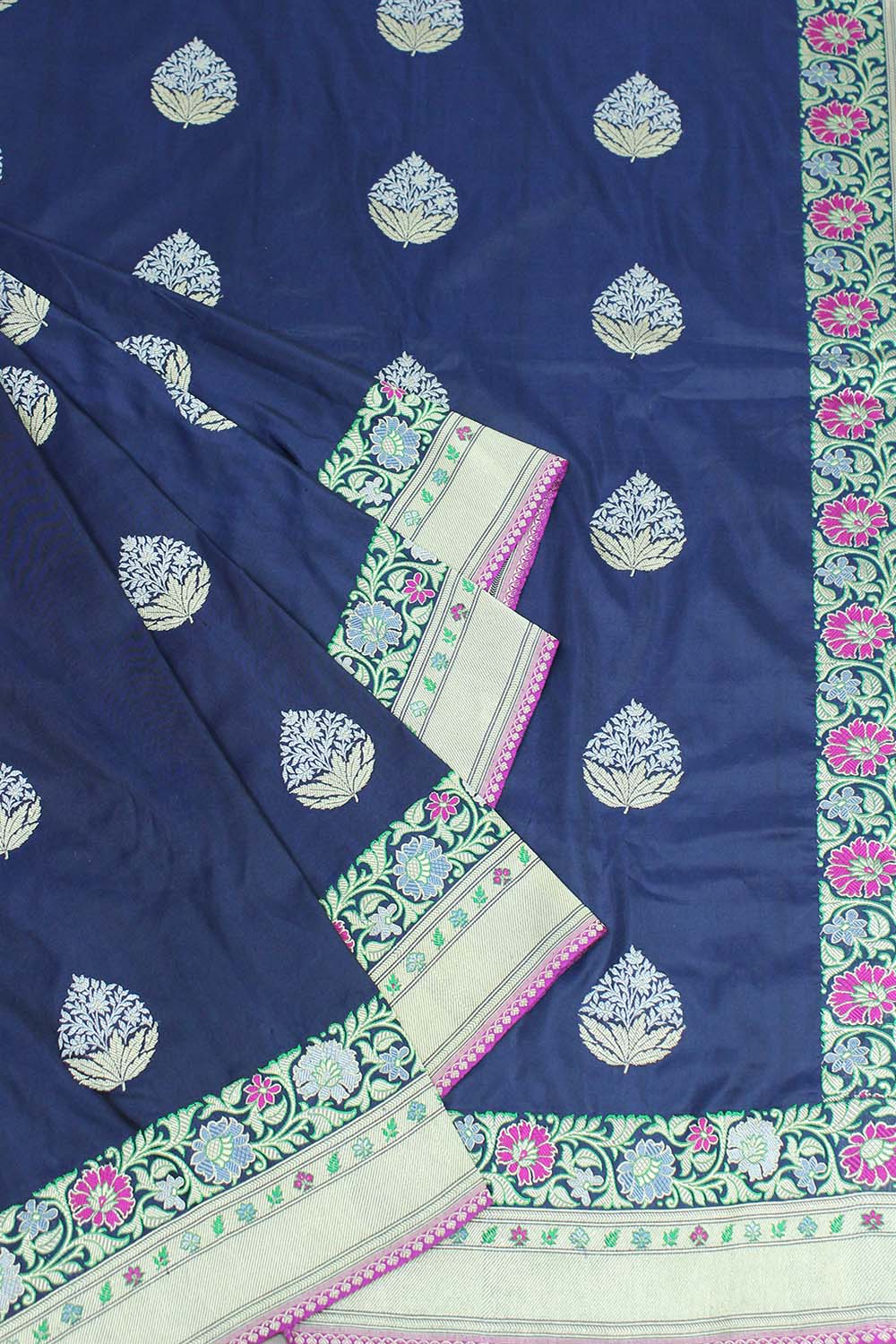 Blue Handloom Banarasi Katan Silk Meenakari Saree - Elegant and Traditional