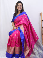 Shop Now for Pink Handloom Banarasi Soft Silk Saree with Contrast Border - Latest Collection - Luxurion World