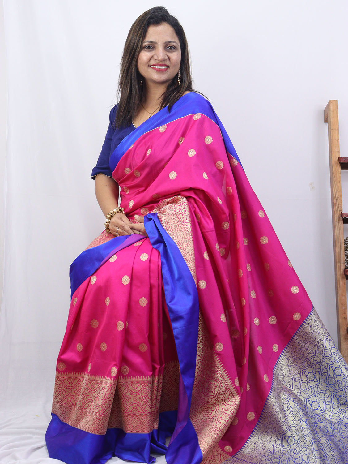Shop Now for Pink Handloom Banarasi Soft Silk Saree with Contrast Border - Latest Collection - Luxurion World