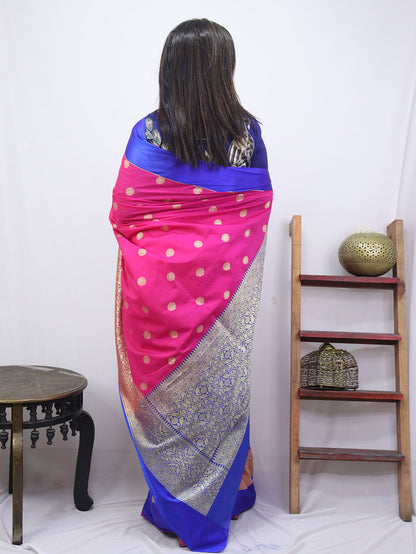 Shop Now for Pink Handloom Banarasi Soft Silk Saree with Contrast Border - Latest Collection