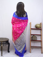 Shop Now for Pink Handloom Banarasi Soft Silk Saree with Contrast Border - Latest Collection - Luxurion World