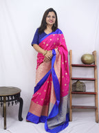 Shop Now for Pink Handloom Banarasi Soft Silk Saree with Contrast Border - Latest Collection - Luxurion World