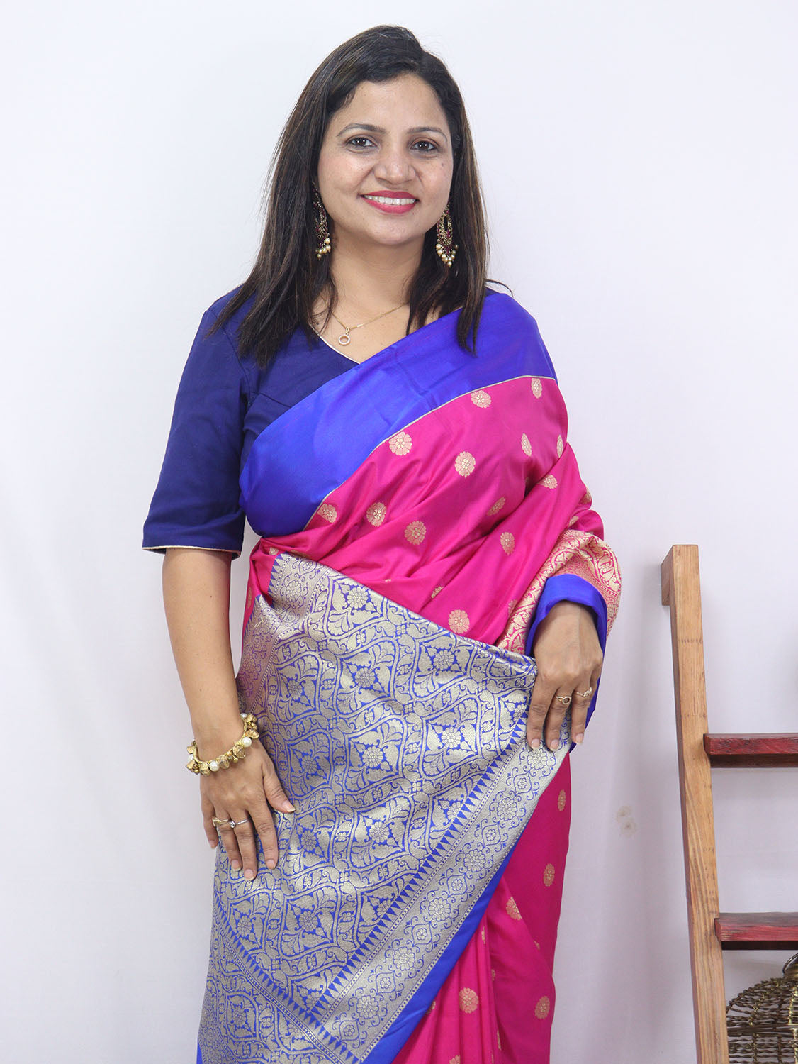 Shop Now for Pink Handloom Banarasi Soft Silk Saree with Contrast Border - Latest Collection - Luxurion World