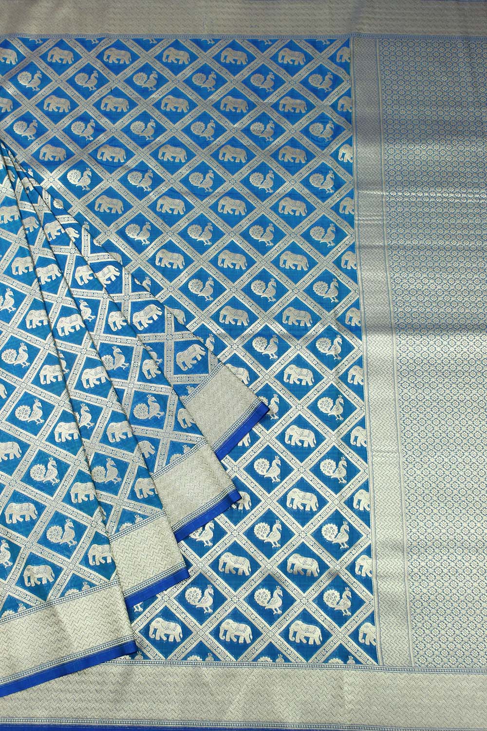 Shop Blue Handloom Banarasi Silk Saree Online - Exclusive - Luxurion World