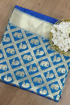 Shop Blue Handloom Banarasi Silk Saree Online - Exclusive - Luxurion World