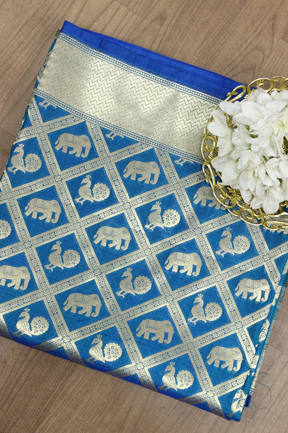 Shop Blue Handloom Banarasi Silk Saree Online - Exclusive - Luxurion World