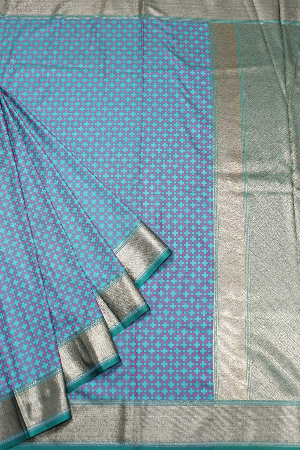 Shop Now for Blue Banarasi Soft Silk Saree with Contrast Border - Latest Arrival! - Luxurion World