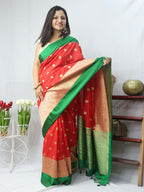 Shop Now for Green & Red Handloom Banarasi Silk Saree! - Luxurion World