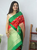 Shop Now for Green & Red Handloom Banarasi Silk Saree! - Luxurion World
