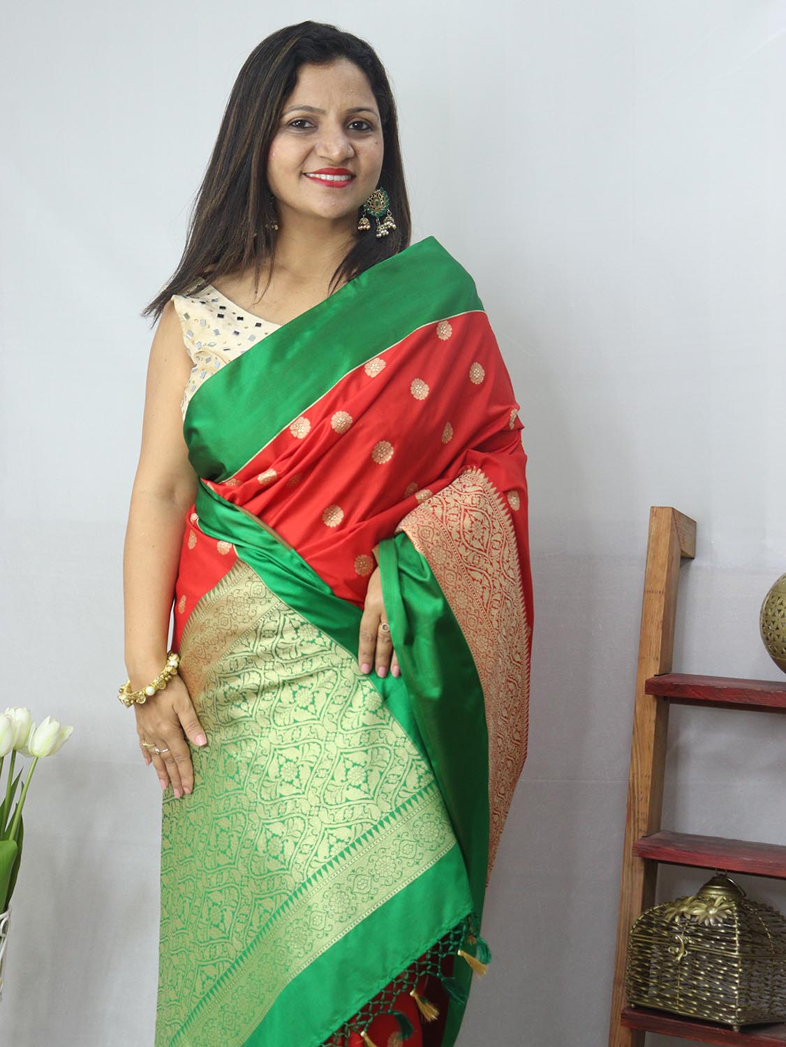 Shop Now for Green & Red Handloom Banarasi Silk Saree! - Luxurion World