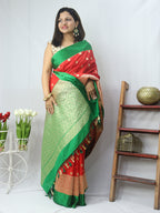 Shop Now for Green & Red Handloom Banarasi Silk Saree! - Luxurion World