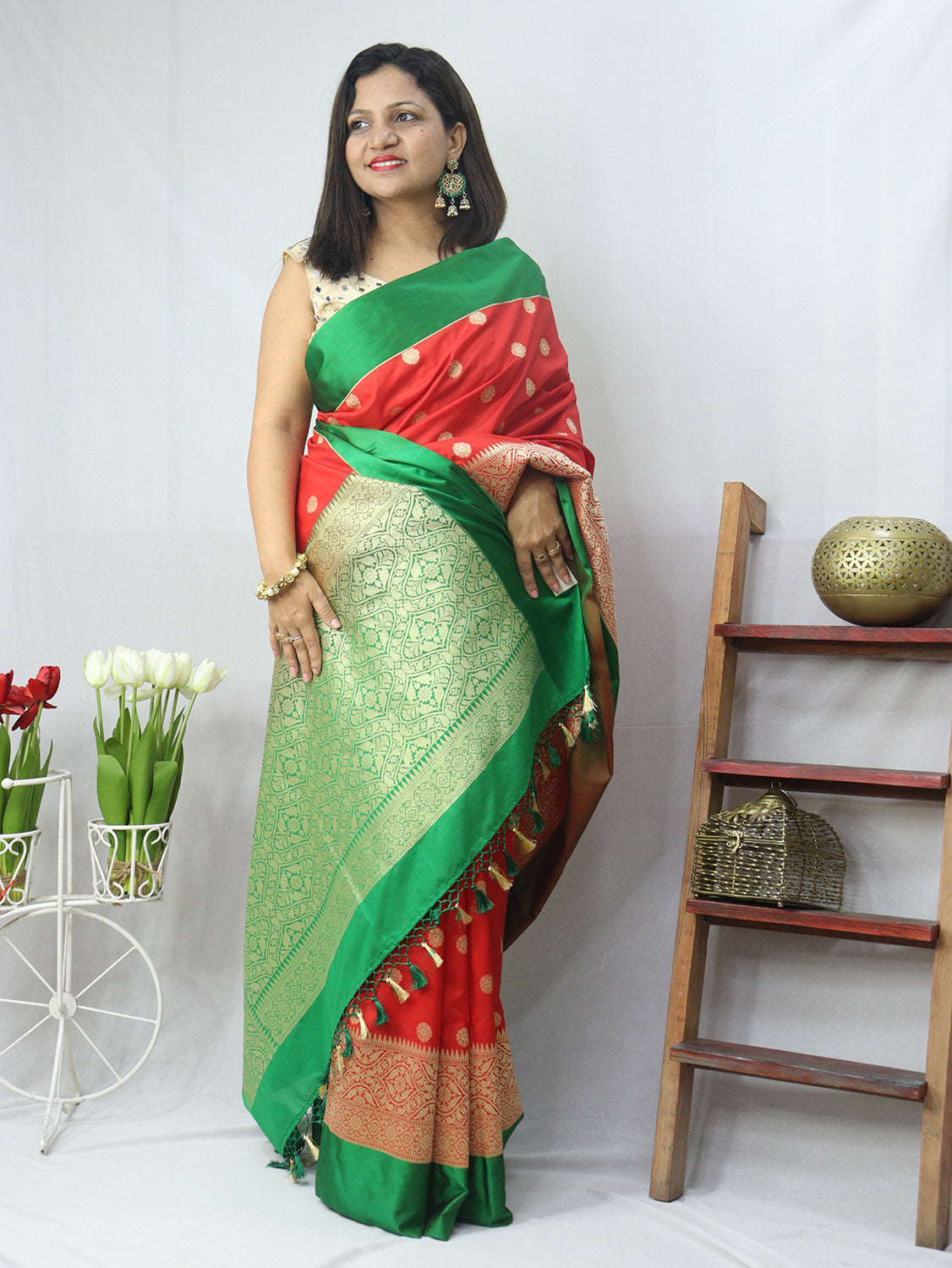 Shop Now for Green & Red Handloom Banarasi Silk Saree! - Luxurion World
