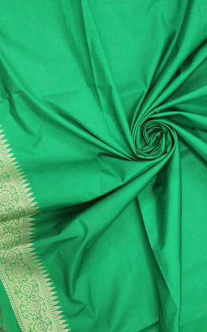 Get the Latest Green and Red Handloom Banarasi Silk Saree with Contrast Border - Shop Now!