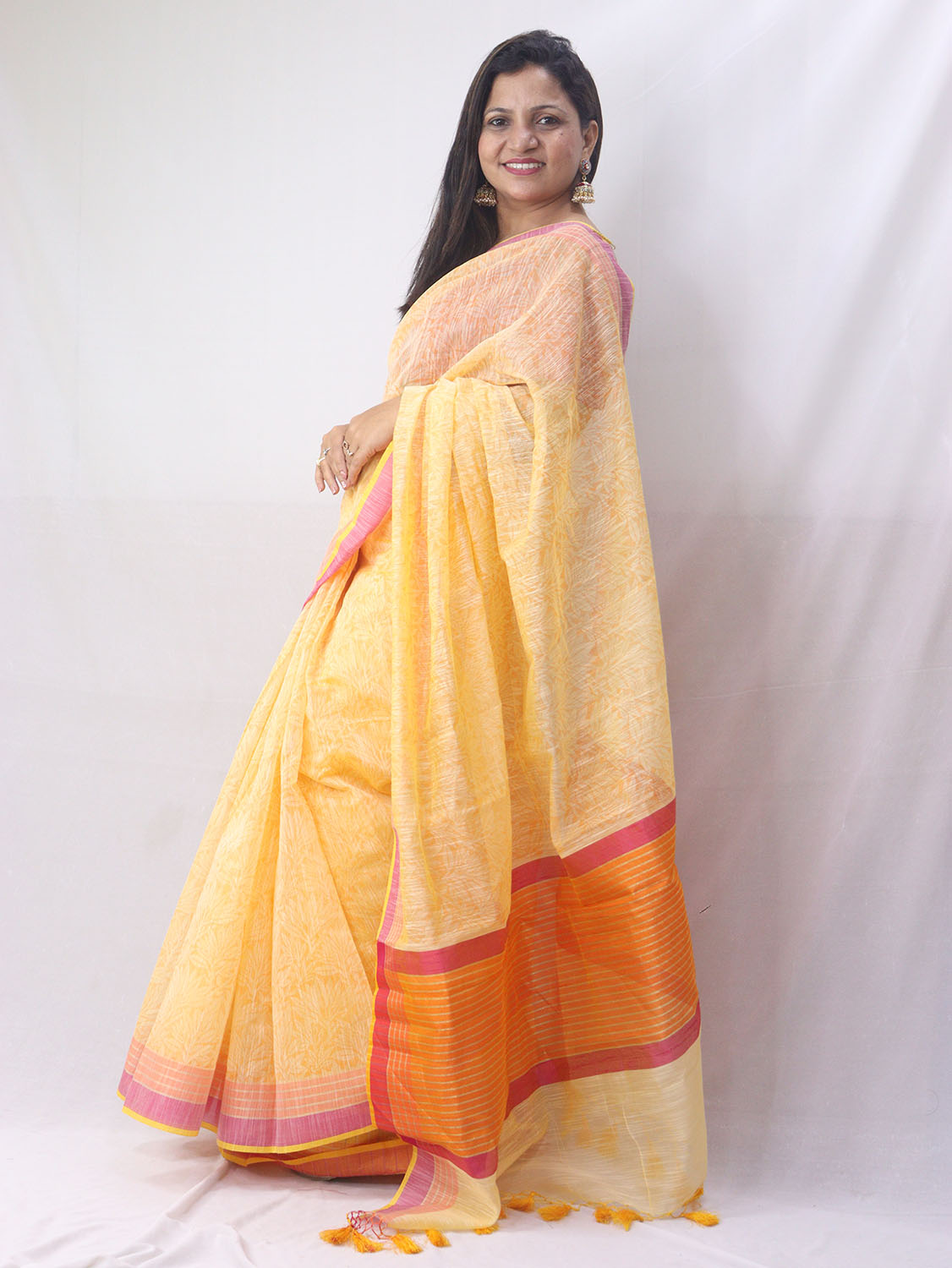 Stunning Yellow Banarasi Cotton Silk Saree - Perfect for Any Occasion! - Luxurion World