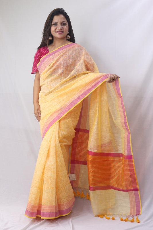 Stunning Yellow Banarasi Cotton Silk Saree - Perfect for Any Occasion! - Luxurion World
