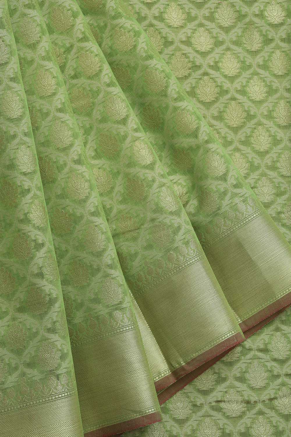 Green Banarasi Cotton Silk Saree - Elegant Ethnic Wear for Women - Luxurion World