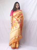 Stunning Orange Banarasi Cotton Silk Saree with Meenakari Work - Luxurion World