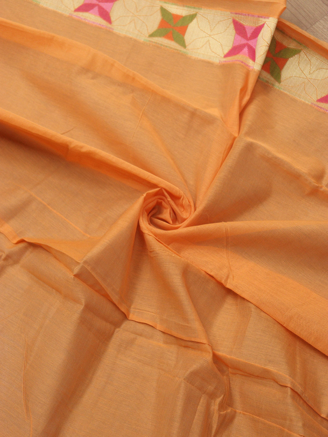 Stunning Orange Banarasi Cotton Silk Saree with Meenakari Work - Luxurion World