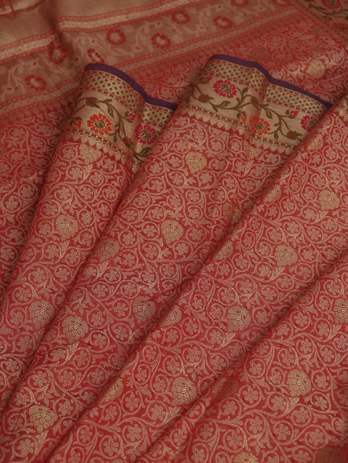 Pink Banarasi Cotton Silk Meenakari Saree - Luxurion World