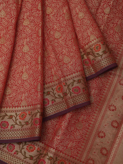 Pink Banarasi Cotton Silk Meenakari Saree