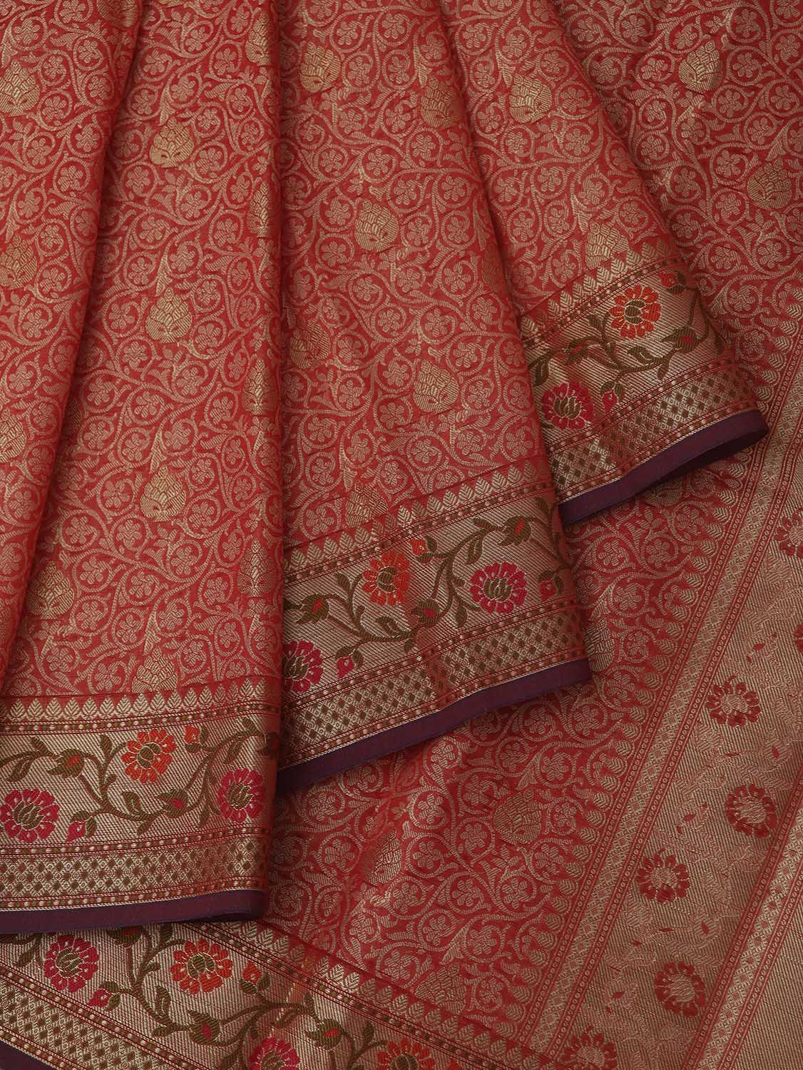 Pink Banarasi Cotton Silk Meenakari Saree - Luxurion World