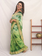 Green Banarasi Shibori Tie And Dye Georgette Saree - Luxurion World