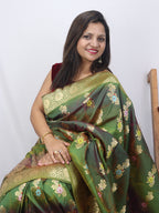 Green Banarasi Silk Floral Design Meenakari Saree - Luxurion World
