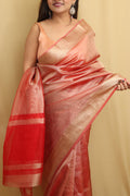 Stunning Red Banarasi Tissue Saree: Ideal for Events - Luxurion World