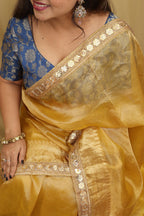 Golden Glow: Elegant Yellow Banarasi Tissue Saree - Luxurion World