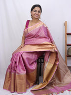 Pink Handloom Bhagalpur Tissue Linen Silk Saree - Luxurion World