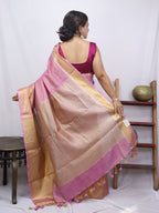 Pink Handloom Bhagalpur Tissue Linen Silk Saree - Luxurion World