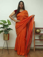 Vibrant Orange Bengal Cotton Saree - Luxurion World