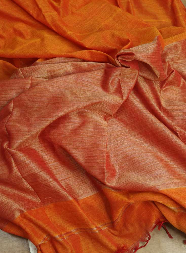 Vibrant Orange Bengal Cotton Saree - Luxurion World