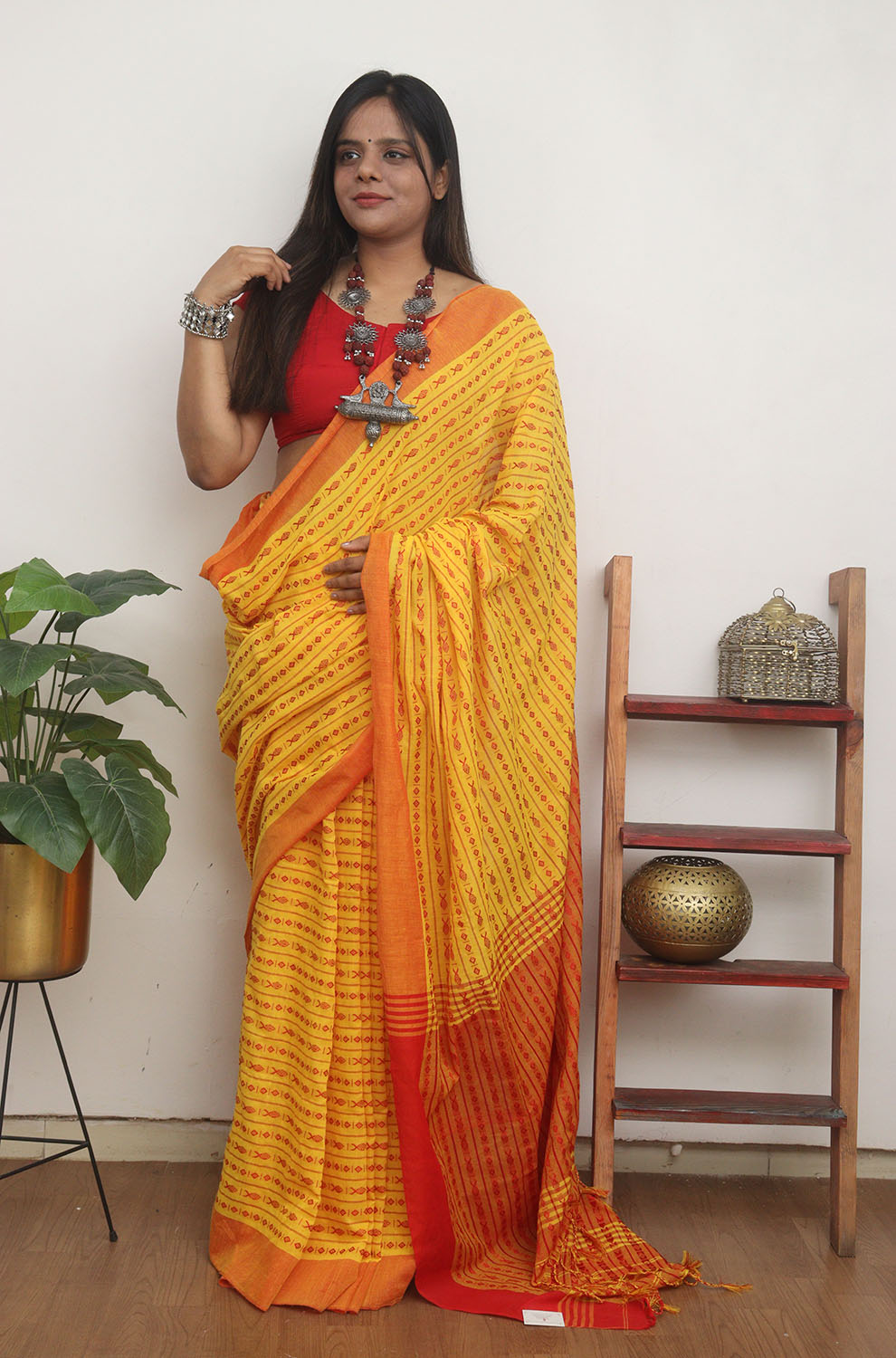 Yellow Handloom Bengal Cotton Saree - Luxurion World