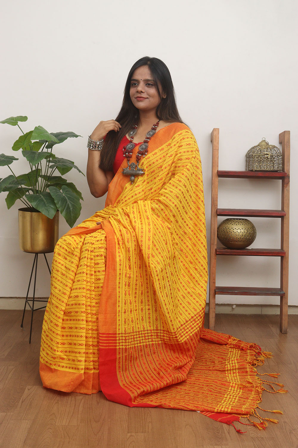 Yellow Handloom Bengal Cotton Saree - Luxurion World