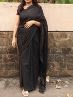 Black Handloom Plain Bengal Cotton Saree - Luxurion World