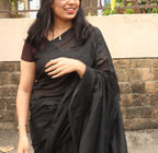Black Handloom Plain Bengal Cotton Saree - Luxurion World