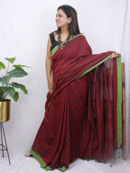 Maroon Bengal Plain Cotton Saree - Luxurion World
