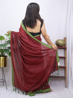 Maroon Bengal Plain Cotton Saree - Luxurion World