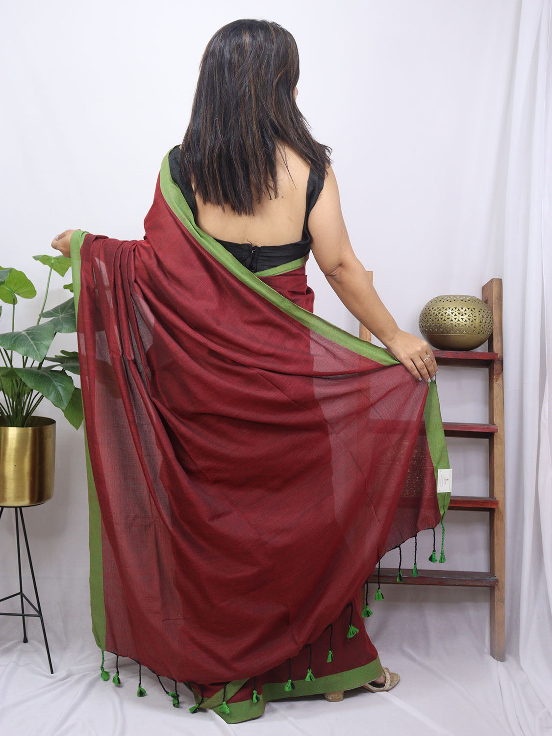 Maroon Bengal Plain Cotton Saree - Luxurion World