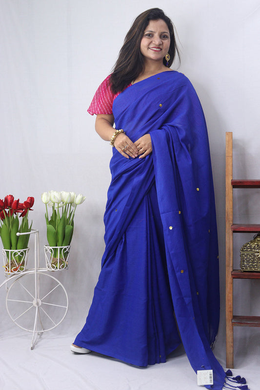 Stunning Blue Bengal Cotton Saree - Perfect for Any Occasion