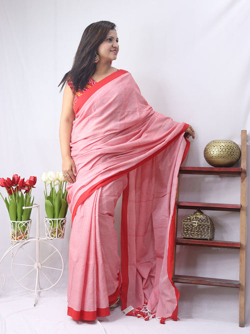 Stylish Pink Bengal Cotton Saree - Chic & Cozy - Luxurion World