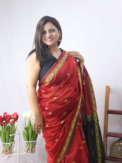 Stunning Red Bengal Cotton Saree for Traditional Look - Luxurion World