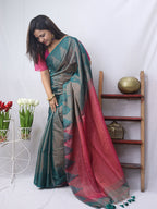 Stunning Blue Bengal Tissue Cotton Saree for Elegant Style - Luxurion World