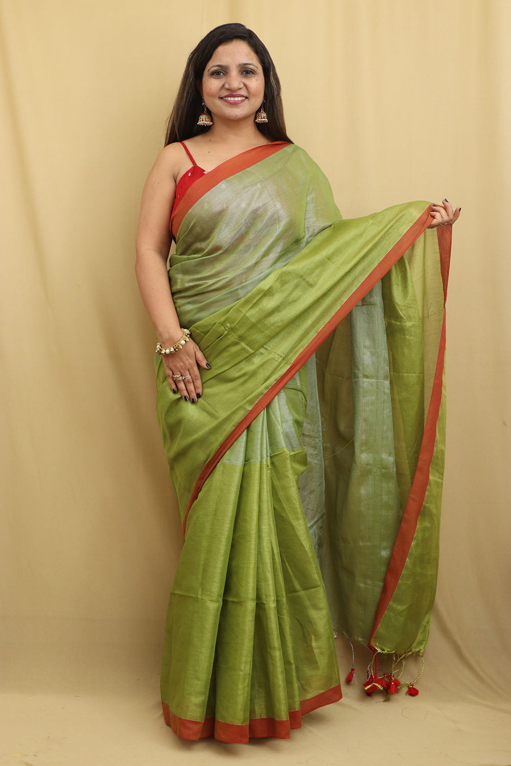 Green Bengal Tissue Cotton Saree - Elegant & Stylish - Luxurion World